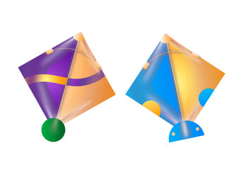 Set of makar sankranti kites, Colorful kite flying in blue sky, Realistic kite composition with realistic image of colorful kite on blank background vector illustration


