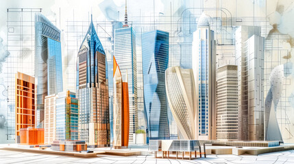 Urban blueprint and skyline merge