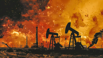 Fiery inferno at industrial oil field