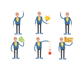 bald businessman characters set in various poses vector illustration