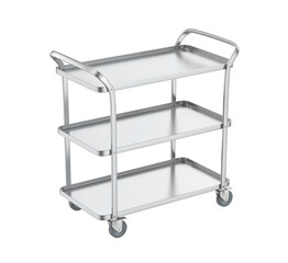 Empty silver serving cart on transparent background