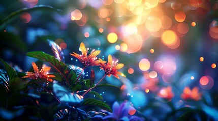 Luminous Flowers Blooming at Twilight with Soft Bokeh

