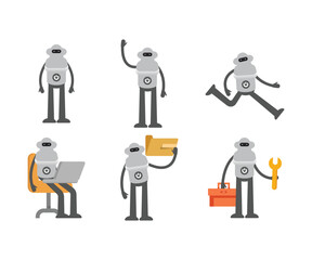 humanoid robot characters in different poses vector illustration