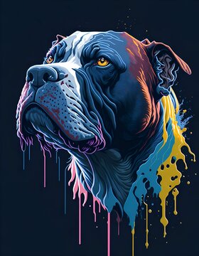 AI generated illustration of an american bully dog with melting colorful paint