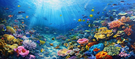AI generated illustration of a great barrier reef under the sea wallpaper