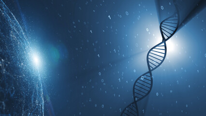 Futuristic space with dna structure cell and binary numbers illustration background - 779564507