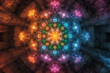 AI generated illustration of a vibrant, colorful mandala