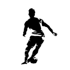 Football player running with ball, isolated vector silhouette. Rear view