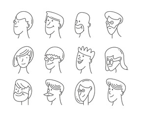 human face avatars set doodle line illustration