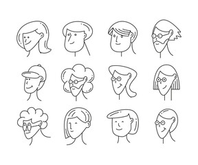 human face avatars set doodle line illustration