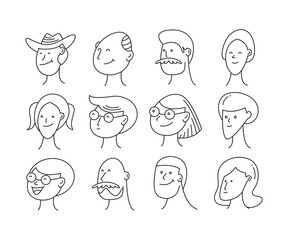 human face comic avatars doodle illustration vector set
