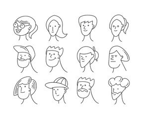 human face comic avatars doodle illustration vector set
