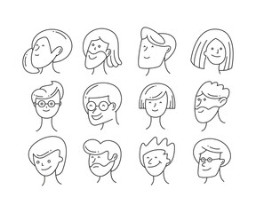 comic face avatars set doodle illustration