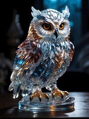 AI generated illustration of an artistic owl sculpture gracefully perched on a sturdy pedestal
