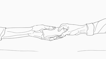 Continuous one line drawing a hand passes a wallet to - obrazy, fototapety, plakaty