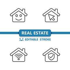 Real Estate Icons. House, Houses, Building, Smile, Cursor, Wireless, Shield Icon