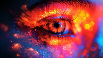 an eye in the midst of glowings and sparkss