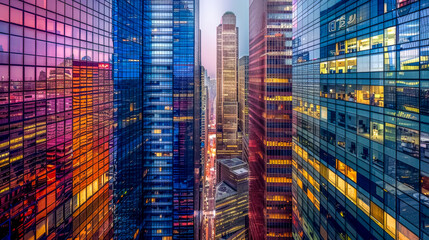 Vibrant urban twilight: skyscrapers and city lights