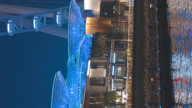 Dubai Marina Port, UAE, United Arab Emirates. Yaht boat floating near Ain Dubai is the world's largest observation wheel located on Bluewaters Island in Dubai, United Arab Emirates. High quality