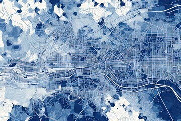 Blue and white pattern with a Blue background map lines sigths and pattern with topography sights in a city backdrop - obrazy, fototapety, plakaty