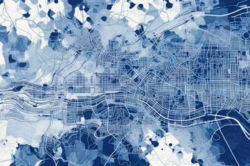 Deurstickers Blue and white pattern with a Blue background map lines sigths and pattern with topography sights in a city backdrop © Michael
