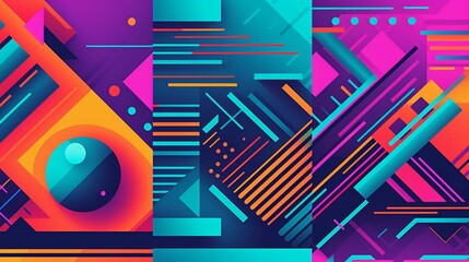 AI generated illustration of a colorful, geometric background with bright shapes and colors