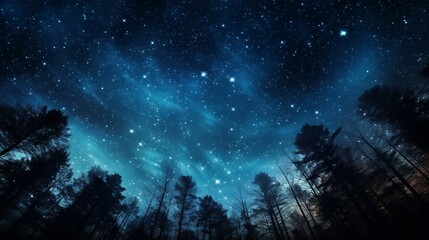 AI generated illustration of a starry sky and some trees are in the dark