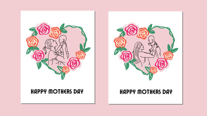 Mother's Day Card designs, heart with flowers, mother holding a baby with her hand. great for cards, invitations, gifts, banners - vector design