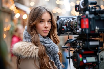 Actress preparing for a shoot in front of the camera