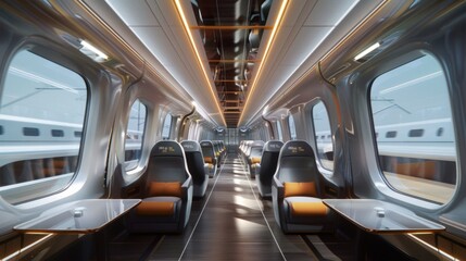 Interior of a Train With Many Seats - obrazy, fototapety, plakaty