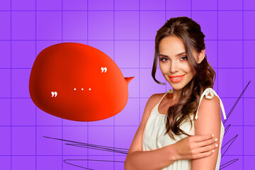 Composite collage picture image of charming female speech bubble communication concept fantasy...