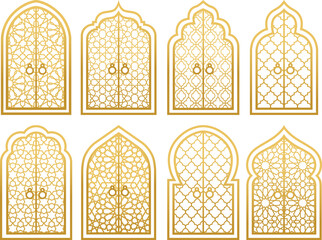 Arabic golden vector arches bundle. Arabian ornament. Doors & windows templates for design
