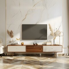 Cream Elegance: Minimalist Living Room TV Cabinet