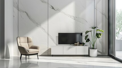 Minimalist Elegance: Wall-Mounted Living Room TV Cabinet with Contemporary Armchair
