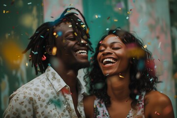 AI generated illustration of a young African American man and girl joyfully laughing