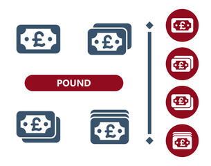 Pound icons. Pound bill, bills, banknote, cash, money icon
