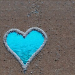 a blue heart drawn in the sand by someone on a beach