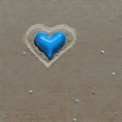 blue heart on the sand with dots in it in the background