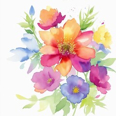 AI generated vibrant multi-colored watercolor painting of a bouquet of flowers