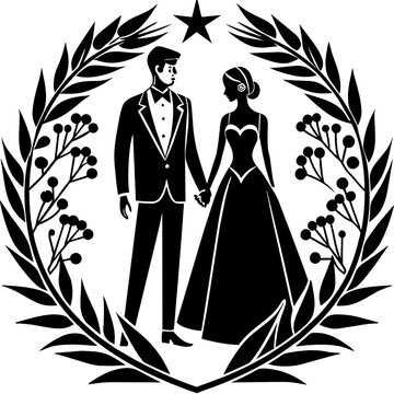 wedding couple silhouette, black couple silhouette vector illustration,icon,svg,bride and groom characters,Holiday t shirt,Hand drawn trendy Vector illustration,wedding  letter  on black background