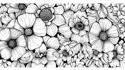 Decorative Doodle flowers in black and white for colo