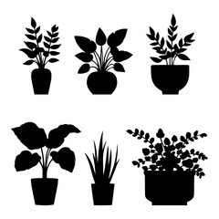 Vector illustration. Set of plants in pots. Greenery. seal sticker.