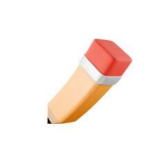 3d yellow pencil icon object on transparent background