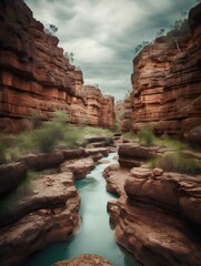 AI generated illustration of a majestic river flows through a picturesque canyon