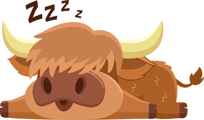 Cute Highland Cow Animal Cartoon Character Sleeping. Vector Illustration Flat Design Isolated On Transparent Background
