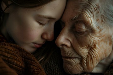 AI-generated illustration of a close-up portrait of a girl and an elderly woman