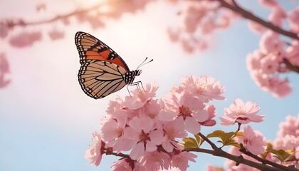 Close-Up of  cherry blossom in spring  with Butterfly in Garden