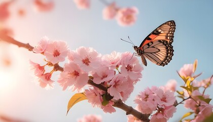 Close-Up of  cherry blossom in spring  with Butterfly in Garden