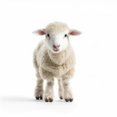 AI generated illustration of a cute little white lamb against a plain white background