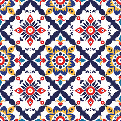 Naklejka premium Pattern seamless design, wallpaper, flower, fabric, carpet, mandalas, clothing, wrapping, sarong, tablecloth, shape, geometric pattern, ethnic pattern, traditional. illustration